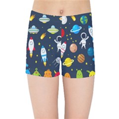 Big Set Cute Astronaut Space Planet Star Alien Rockets Ufo Constellation Satellite Moon Kids  Sports Shorts by Wegoenart