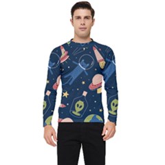 Seamless Pattern With Funny Alien Cat Galaxy Men s Long Sleeve Rash Guard