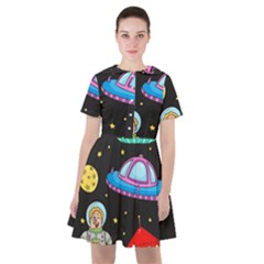 Seamless Pattern With Space Object Ufo Rocket Alien Hand Drawn Element Space Sailor Dress by Wegoenart