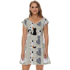 Cute-cat-seamless-pattern Short Sleeve Tiered Mini Dress by Wegoenart