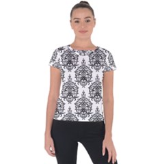 Black And White Ornament Damask Vintage Short Sleeve Sports Top  by ConteMonfrey
