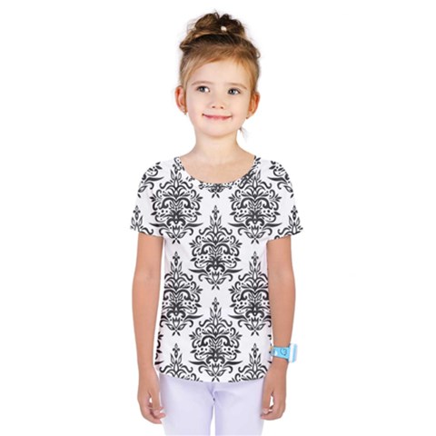 Black And White Ornament Damask Vintage Kids  One Piece Tee by ConteMonfrey