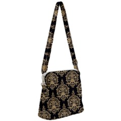 Black And Cream Ornament Damask Vintage Zipper Messenger Bag by ConteMonfrey