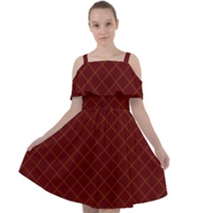Diagonal Dark Red Small Plaids Geometric  Cut Out Shoulders Chiffon Dress by ConteMonfrey