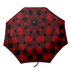 Red Diagonal Plaid Big Folding Umbrellas