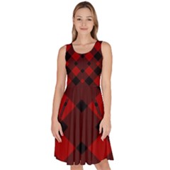 Red Diagonal Plaid Big Knee Length Skater Dress With Pockets by ConteMonfrey