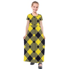 Yellow Diagonal Plaids Kids  Short Sleeve Maxi Dress by ConteMonfrey