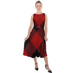 Black And Dark Red Plaids Midi Tie-back Chiffon Dress by ConteMonfrey