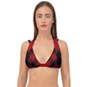 Black and dark red plaids Double Strap Halter Bikini Top View1