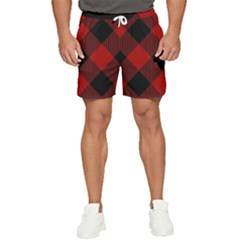 Black And Dark Red Plaids Men s Runner Shorts by ConteMonfrey