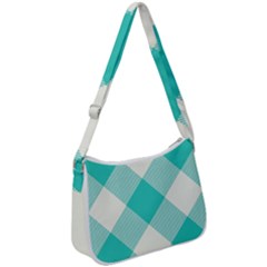 Blue Turquoise Diagonal Plaids Zip Up Shoulder Bag by ConteMonfrey