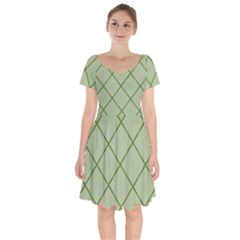 Discreet Green Plaids Short Sleeve Bardot Dress by ConteMonfrey