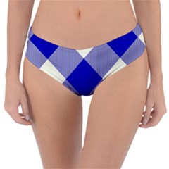 Blue And White Diagonal Plaids Reversible Classic Bikini Bottoms