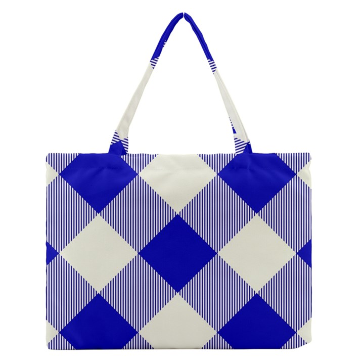 Blue and white diagonal plaids Zipper Medium Tote Bag