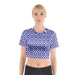 Blue Small Diagonal Plaids   Cotton Crop Top by ConteMonfrey