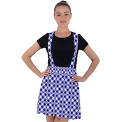 Blue Small Diagonal Plaids   Velvet Suspender Skater Skirt by ConteMonfrey