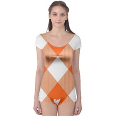 Orange And White Diagonal Plaids Boyleg Leotard  by ConteMonfrey