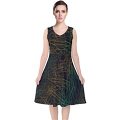 Background Pattern Texture Design V-neck Midi Sleeveless Dress 