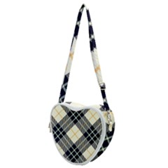 Black, Yellow And White Diagonal Plaids Heart Shoulder Bag by ConteMonfrey