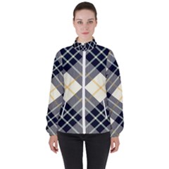 Black, Yellow And White Diagonal Plaids Women s High Neck Windbreaker by ConteMonfrey