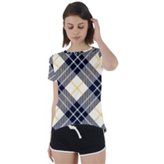 Black, Yellow And White Diagonal Plaids Short Sleeve Foldover Tee by ConteMonfrey