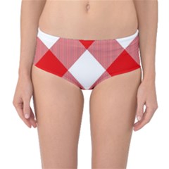 Red And White Diagonal Plaids Mid-waist Bikini Bottoms by ConteMonfrey