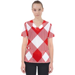 Red And White Diagonal Plaids Women s V-neck Scrub Top by ConteMonfrey