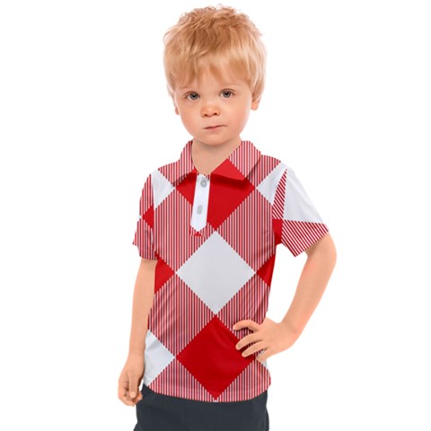 Red And White Diagonal Plaids Kids  Polo Tee by ConteMonfrey