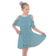 Diagonal Turquoise Plaids Kids  Shoulder Cutout Chiffon Dress by ConteMonfrey