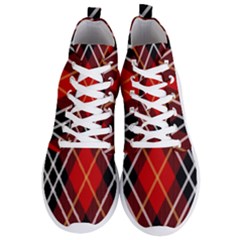 Black, Red, White Diagonal Plaids Men s Lightweight High Top Sneakers by ConteMonfrey