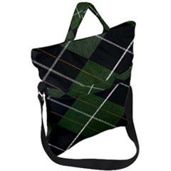 Modern Green Plaid Fold Over Handle Tote Bag by ConteMonfrey