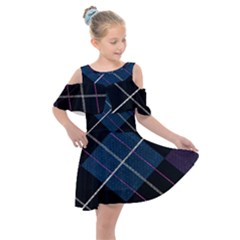 Modern Blue Plaid Kids  Shoulder Cutout Chiffon Dress by ConteMonfrey