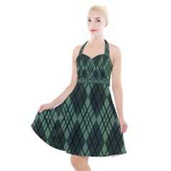 Dark Green Multi Colors Plaid  Halter Party Swing Dress  by ConteMonfrey