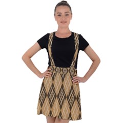 Coffee Diagonal Plaids Velvet Suspender Skater Skirt by ConteMonfrey