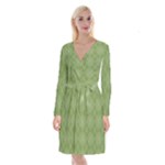 Discreet Green Tea Plaids Long Sleeve Velvet Front Wrap Dress