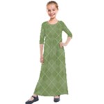 Discreet Green Tea Plaids Kids  Quarter Sleeve Maxi Dress