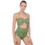 Discreet Green Tea Plaids Scallop Top Cut Out Swimsuit