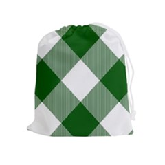 Green And White Diagonal Plaids Drawstring Pouch (xl) by ConteMonfrey