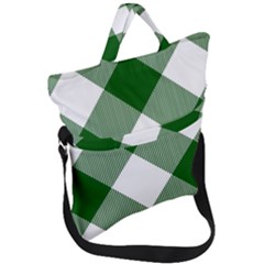 Green And White Diagonal Plaids Fold Over Handle Tote Bag by ConteMonfrey