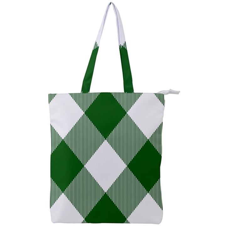 Green and white diagonal plaids Double Zip Up Tote Bag