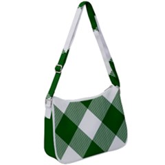 Green And White Diagonal Plaids Zip Up Shoulder Bag by ConteMonfrey