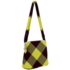 Black And Yellow Plaids Diagonal Zipper Messenger Bag by ConteMonfrey