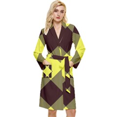 Black And Yellow Plaids Diagonal Long Sleeve Velour Robe by ConteMonfrey