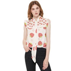 Strawberries Pattern Design Frill Detail Shirt by Wegoenart