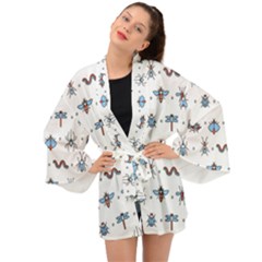 Insect Icon Seamless Pattern Long Sleeve Kimono by Wegoenart