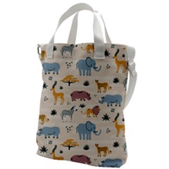 Wild-animals-seamless-pattern Canvas Messenger Bag by Wegoenart