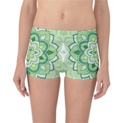 Floral-green-mandala-white Reversible Boyleg Bikini Bottoms by Wegoenart