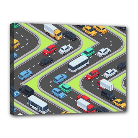 Urban Cars Seamless Texture Isometric Roads Car Traffic Seamless Pattern With Transport City Vector Canvas 16  X 12  (stretched) by Wegoenart