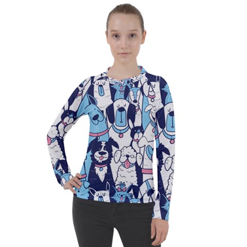 Dogs-seamless-pattern Women s Pique Long Sleeve Tee by Wegoenart