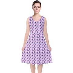 Purple Design V-neck Midi Sleeveless Dress  by designsbymallika